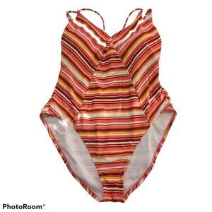 No Boundaries one piece 1X striped swim suit